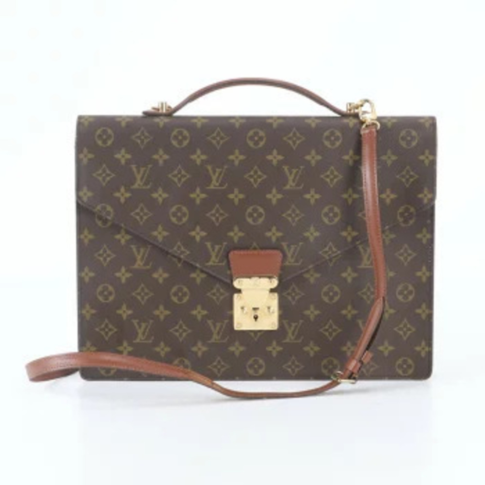 Louis Vuitton Monogram Porte Documents Bag Crossbody Bag Canvas Leather Brown
